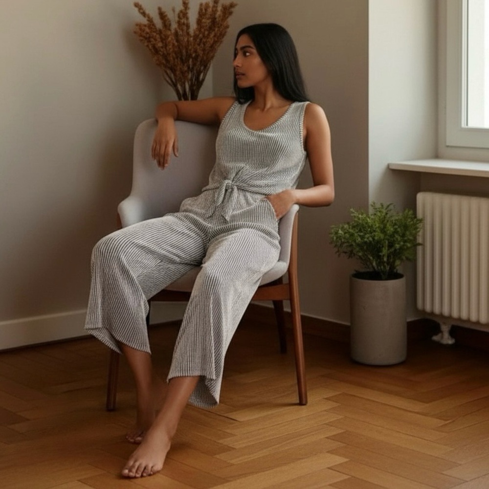 CAUTION TO THE WIND Striped Tie-Waist Casual Romper Jumpsuit Small/Medium VGUC